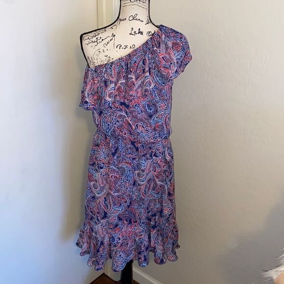 Parker Ruffle Paisley Design One Shoulder Dress Feminine Boho Party Event - Picture 1 of 10
